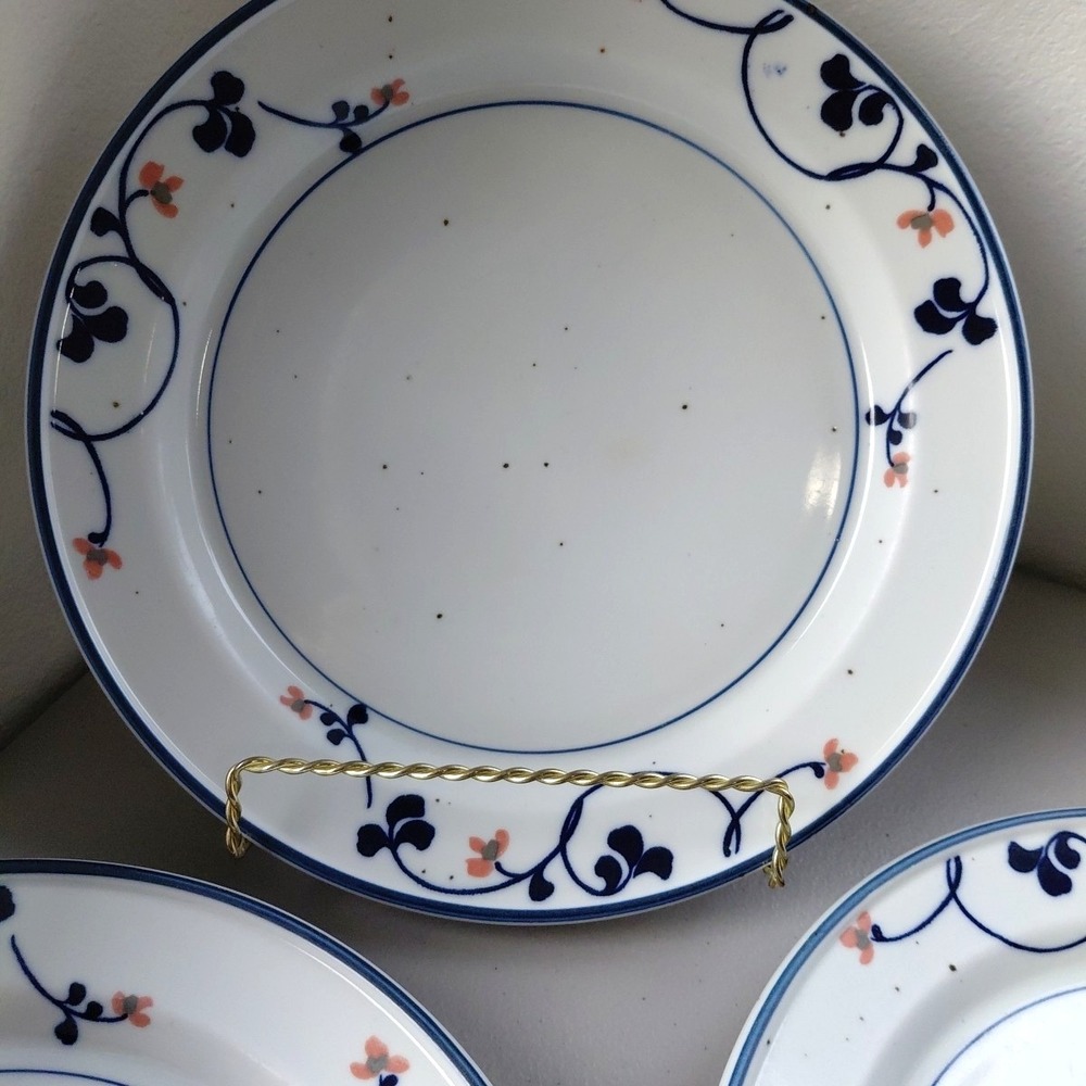 4 Ranmaru Dinner Plates Heavy Stonecraft BLUE F JORD #1777 Floral Vine Speckled - Picture 5 of 10